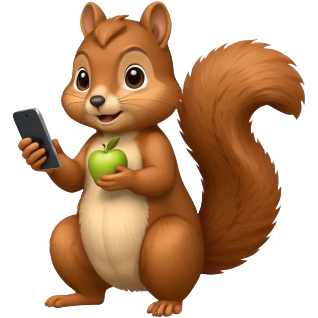 squirrel with a smartphone, mid-conversation, Apple emoji style emoji