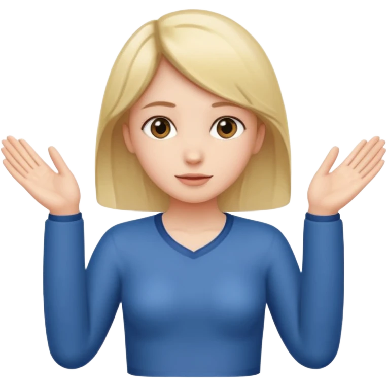Girl with two hands in front out palms facing upwards and hands in front of her LOWER and her left hand slightly lower than her right hand emoji