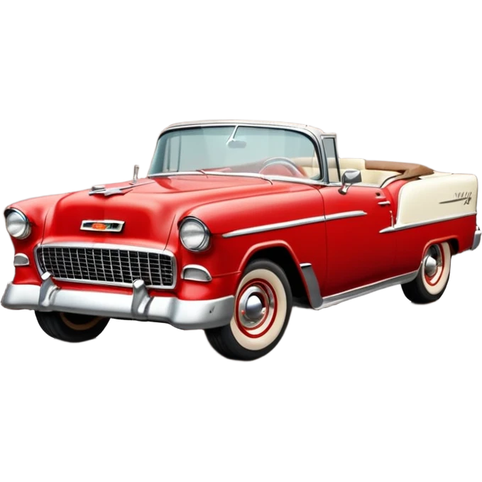 1955 Chevrolet Bel Air Convertible, Red-White color, with a bucket of brown mud pouring down on it, and the car itself is covered in brown mud on the sides that has stuck.32x32 pixels, aspect ratio: 1:1 emoji