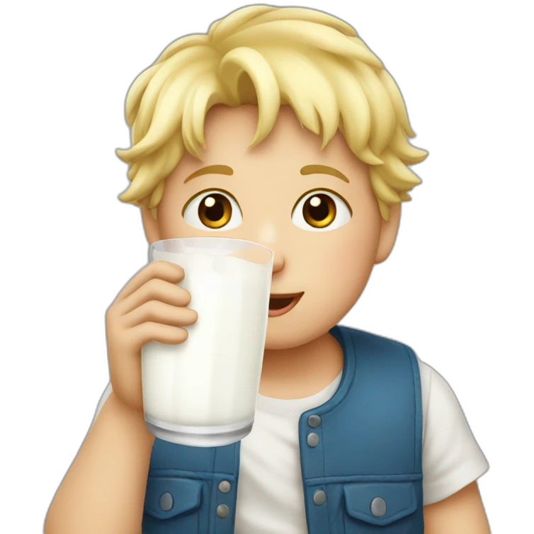 Blond kid drinking to much milk emoji