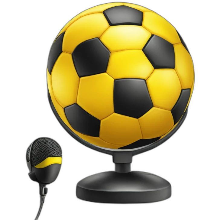 The text “10m fútbol” with a soccer ball and a microphone in yellow and black colors emoji