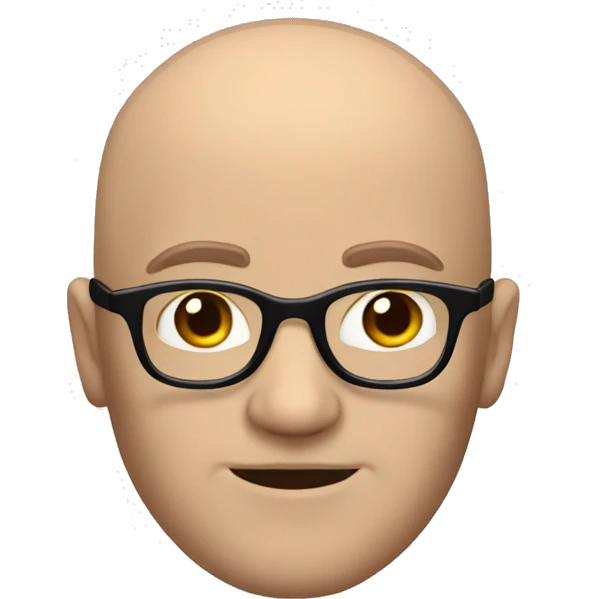Bald white Man with brown hair, thick black glasses, smirking emoji