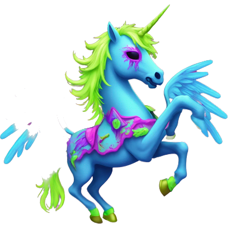 Zombie Pegasus unicorn groovy art neon rave raving dancing emoji