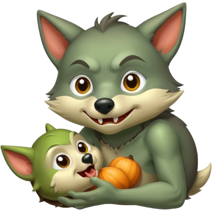 A little wolf sucking on the nipple of a little goblin  emoji