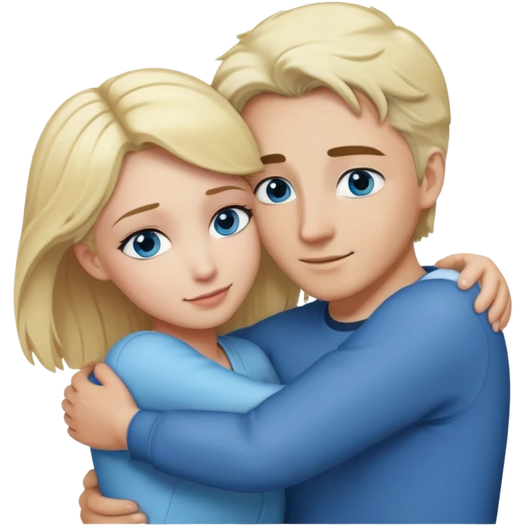 Hug between woman with blonde hair and blue eyes and man with salt and pepper hair  emoji