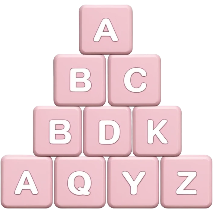 Light pink and white toy alphabet blocks stacked emoji