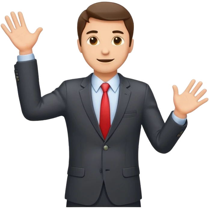 Sticker of a man in a business suit, front view, arms extended forward as if ready to hold a box, friendly expression, clean cartoon style, bold outlines, minimal background, emoji sticker style emoji