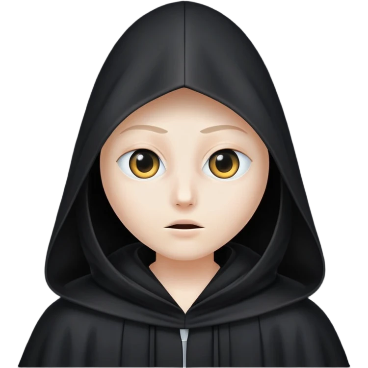 Tall black robe with cone-shaped hood covering face, two eyes slightly visible through slit.” emoji