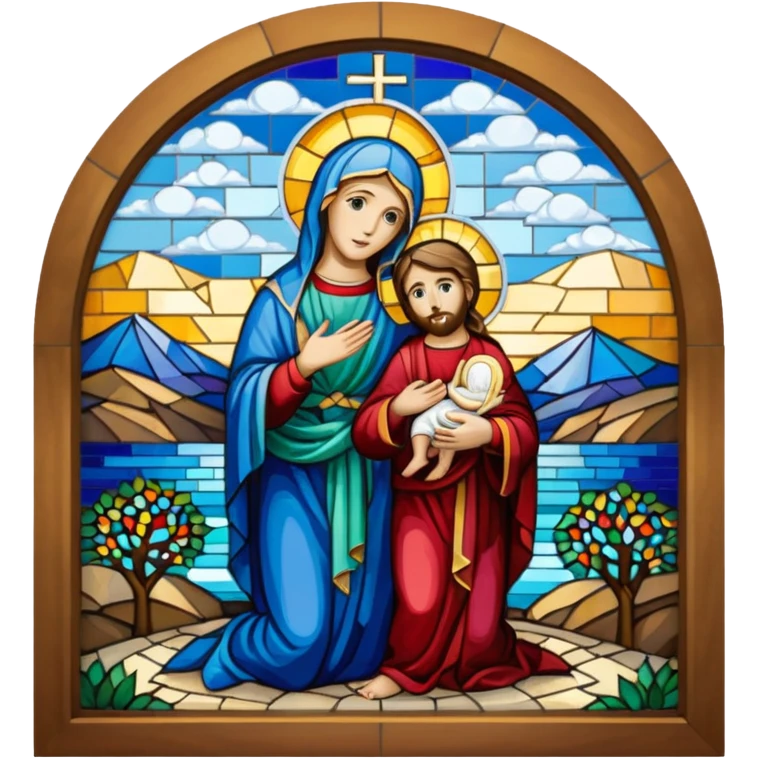 St Mary and Jesus as colourful Mosaic window image of the church emoji