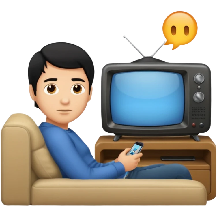 light black hair man watching TV emoji
