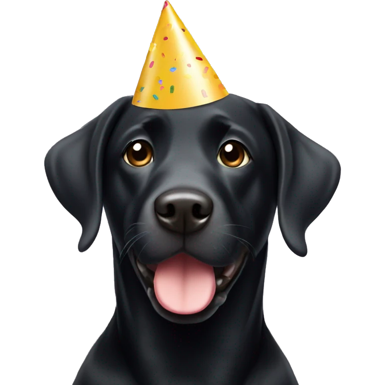 Black Labrador wearing a birthday hat emoji