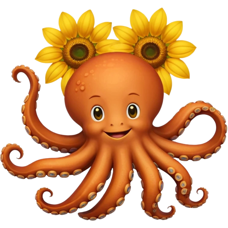 Octopus smiling bringing sunflower  emoji
