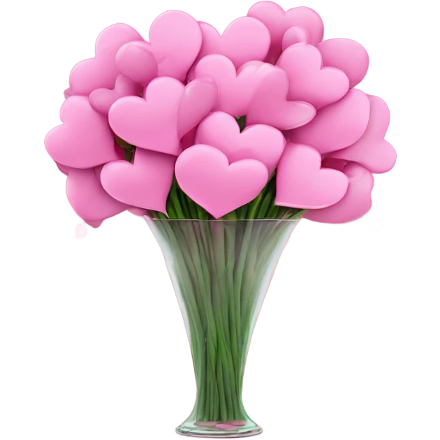 10000000 huge pink hearts on stems in a clear glass vase, with white bow tied around vase emoji