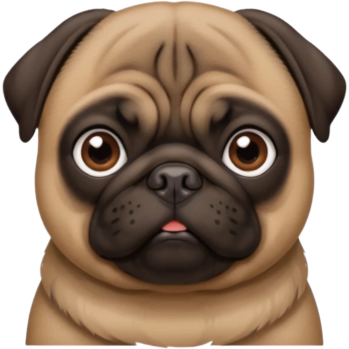 dark brown pug facing forwards, head and shoulders. emoji