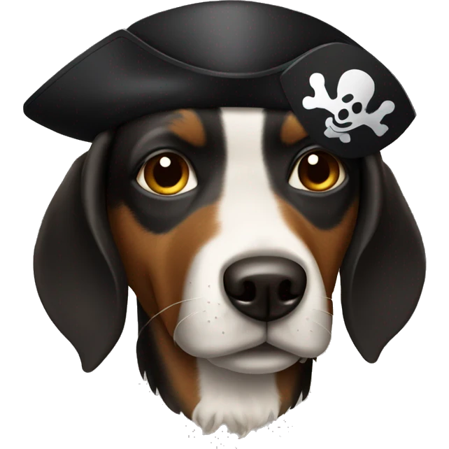  black and brown dog with pirate eye patch over one eye emoji