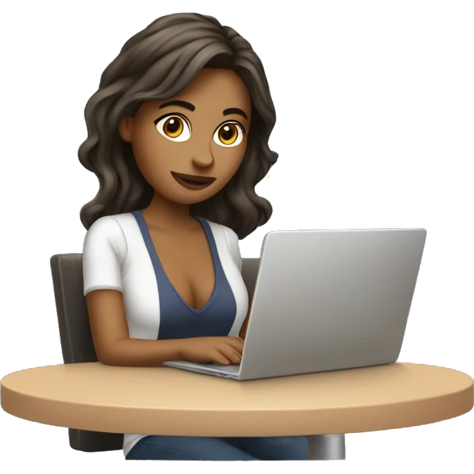 a gril with laptop and iced latte emoji