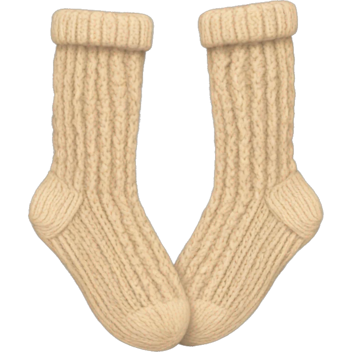 Two beige knitted cozy socks emoji