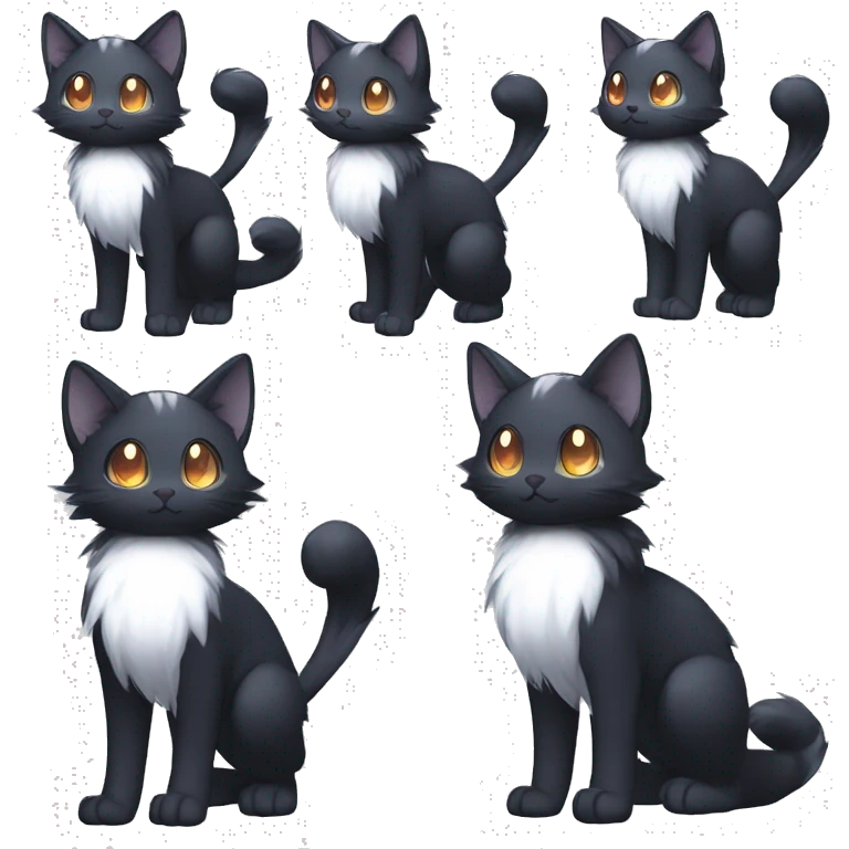 Shiny Shy Cool Black beautiful fantasy Kawaii Ethereal Sona Fakemon-cat-animal Full Body emoji