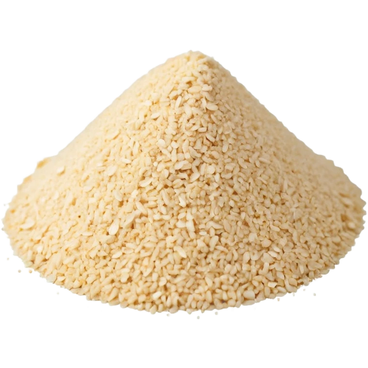 small mound or scatter of garlic powder, pale beige, fine and dry, matte finish, tiny uniform granules, smooth and slightly rounded, apple emoji style, soft lighting, transparent background, emoji scale emoji