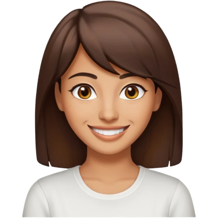 30 yr old middle eastern woman straight brown hair side bangs big smile tanned skin brown eyes emoji