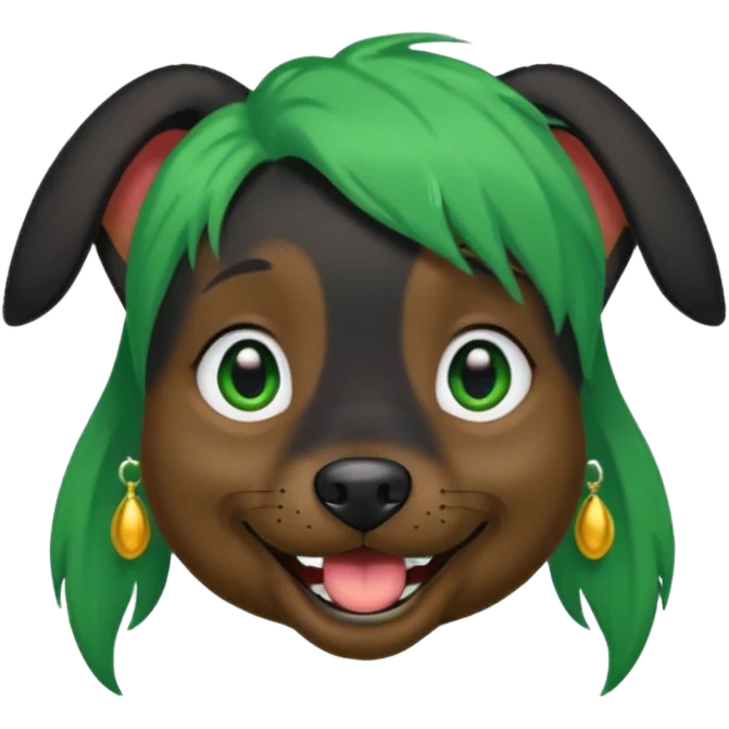green haired black dog with earring and ha emoji