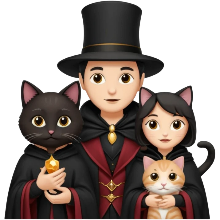 magician couple and their pet cat emoji