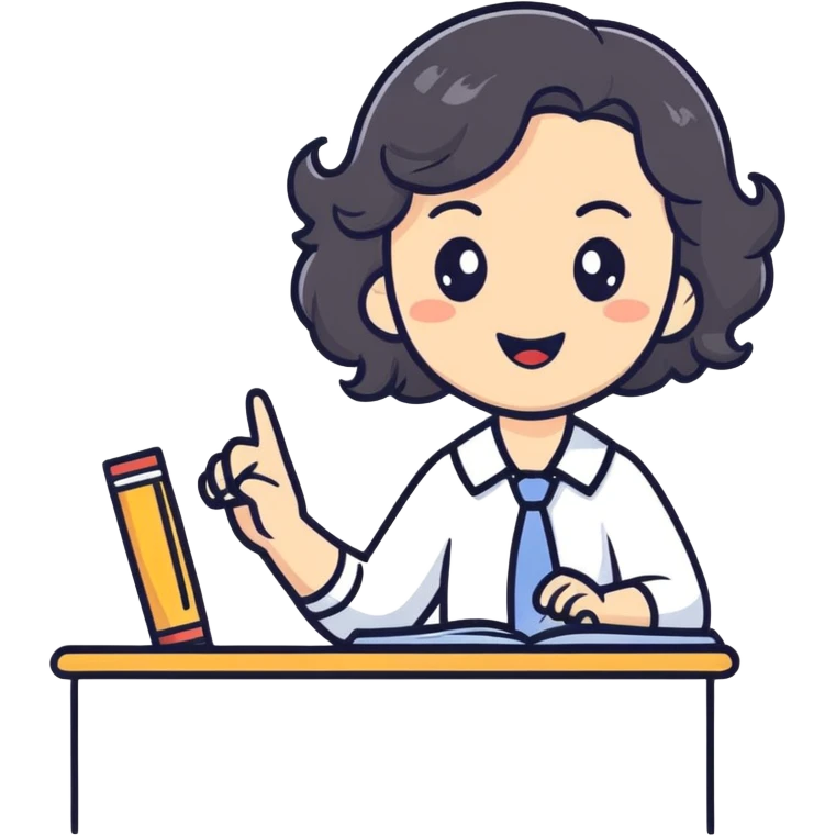 female teacher with black wavy hair, no glasses, teaching and talking emoji
