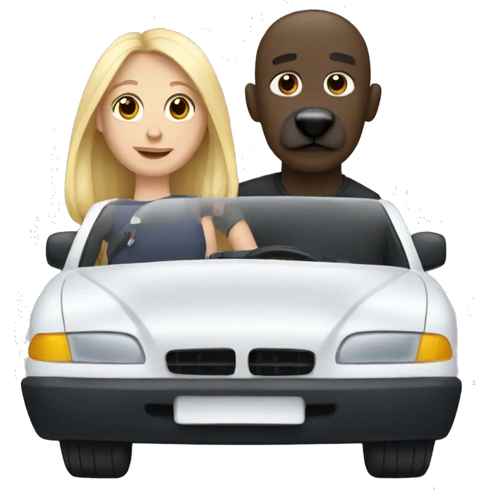 White couple and black dog in a car emoji