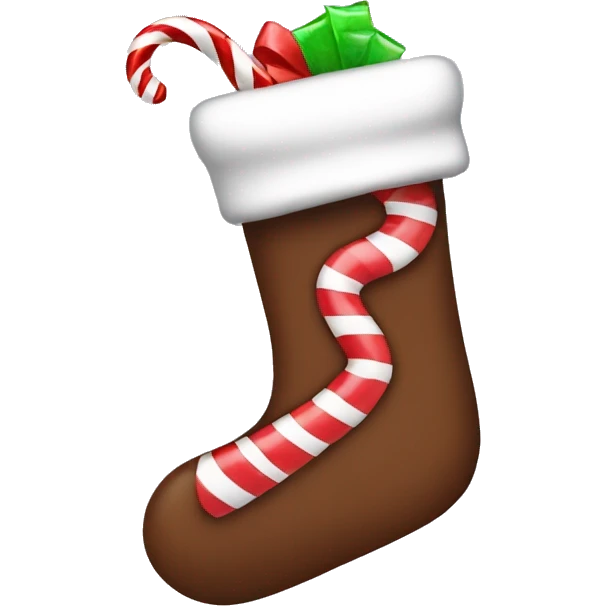 Brown stocking with candy cane inside  emoji