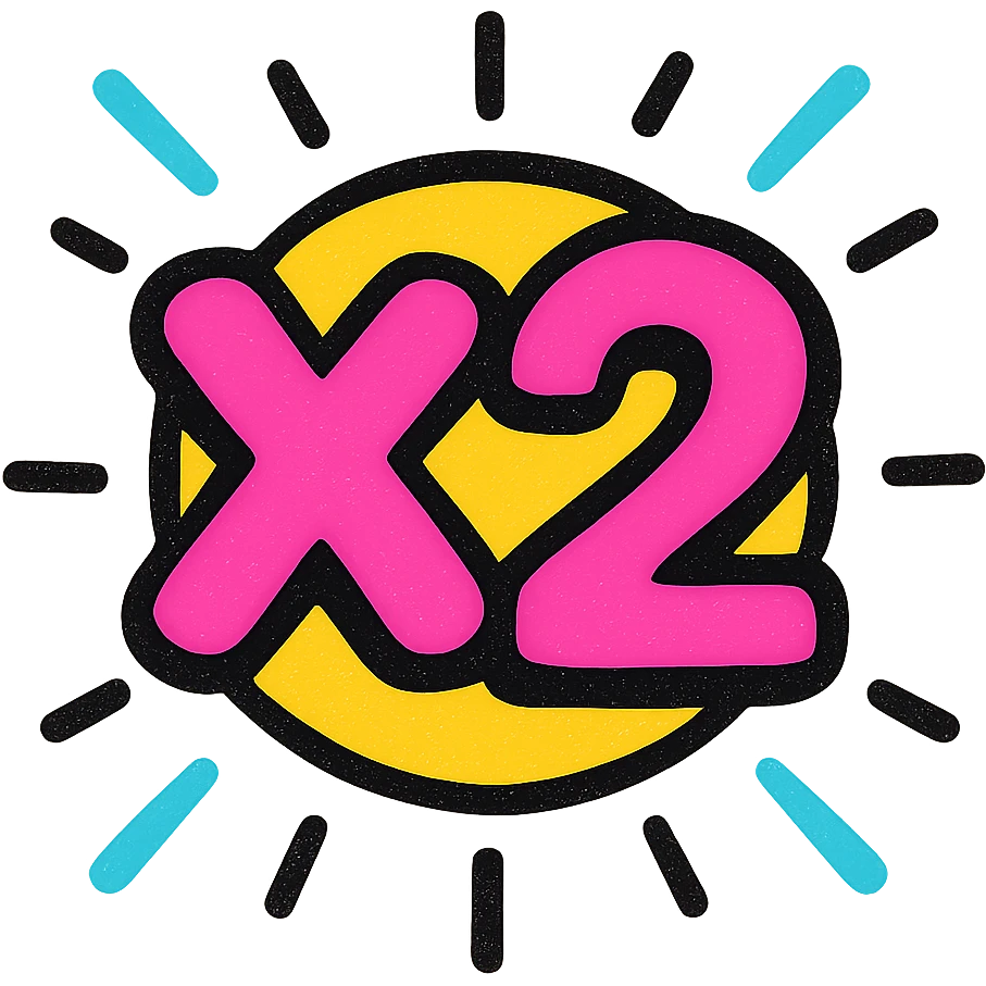 bold modern style "x2" emoji, transparent background, conveys enthusiastic agreement, with dynamic lines or motion effects emoji