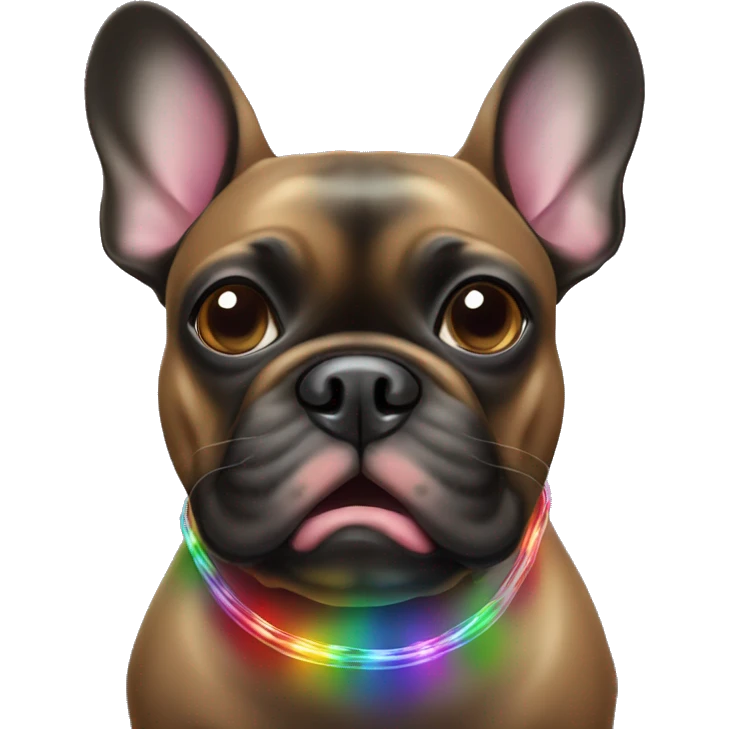 Black and brown French bulldog with Christmas rainbow light string in his mouth  emoji