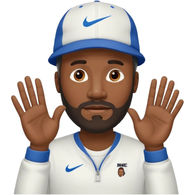 MIDDLE AGED BLACK MAN WITH LOW CUT BEARD AND A NIKE HAT SAYING WHO CARES?! MOTIONING HANDS  emoji