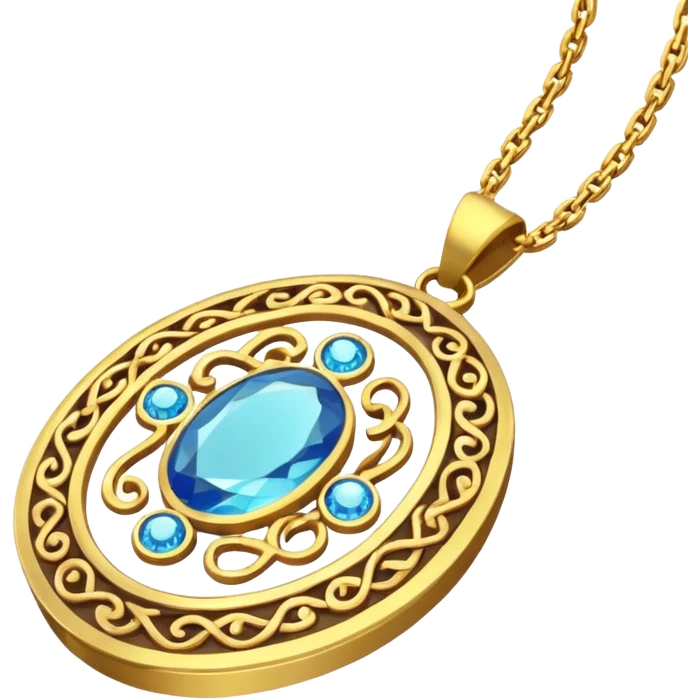 Isometric view of a magic necklace amulet pendant laying on the ground, the chain is visible emoji