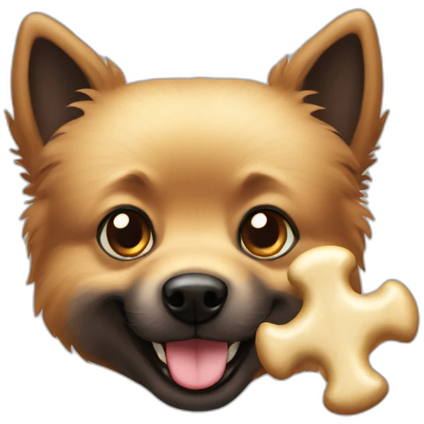 Cute dark spitz dog with bone emoji