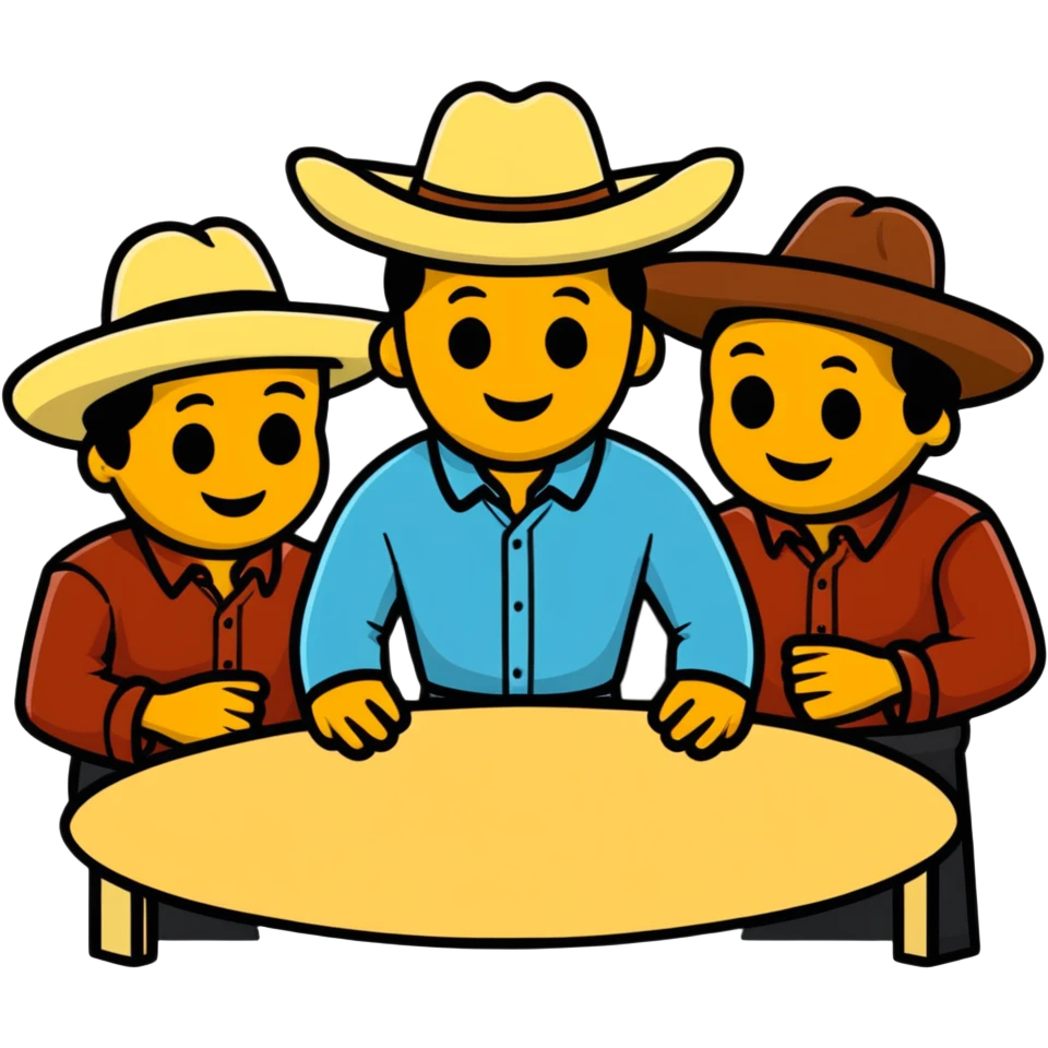 The Three amigos standing around a table emoji