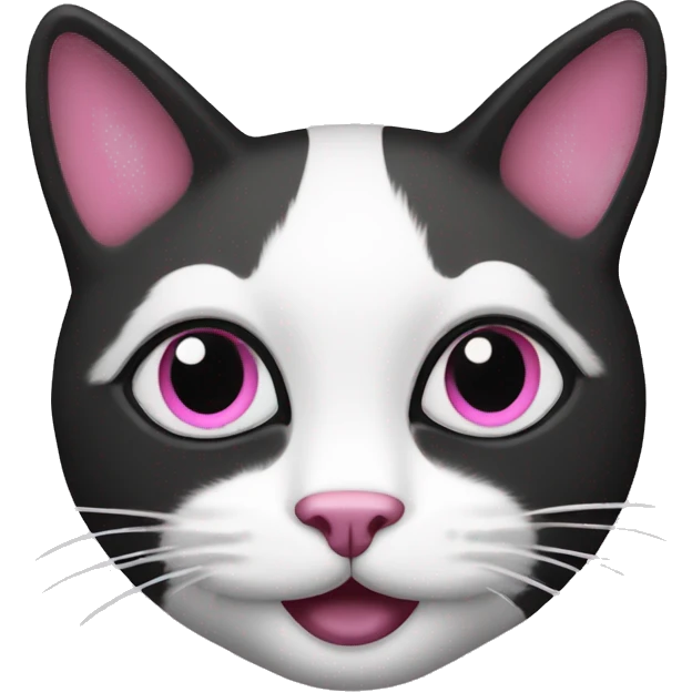 black and white with foncé vert eyes happy cat emoji with pink nose emoji