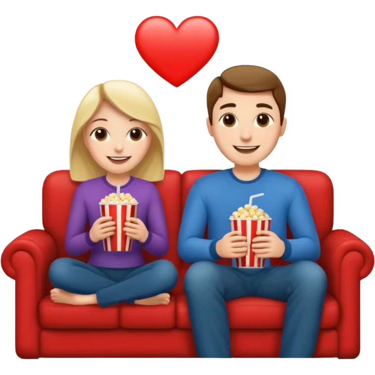 A couple sitting on a sofa in a room enjoying a movie emoji