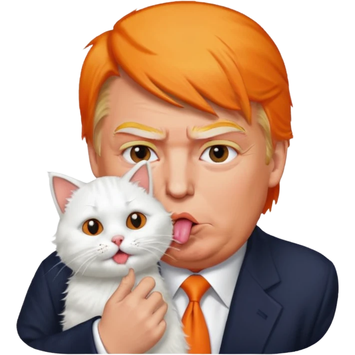 Donald Trump with a cat licking his face emoji