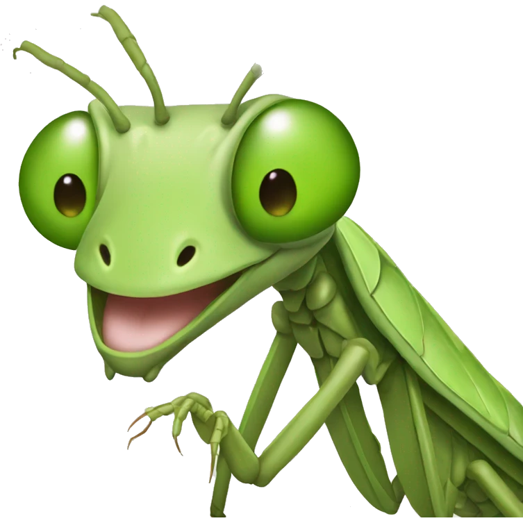 Mantis animada realista sonriendo emoji
