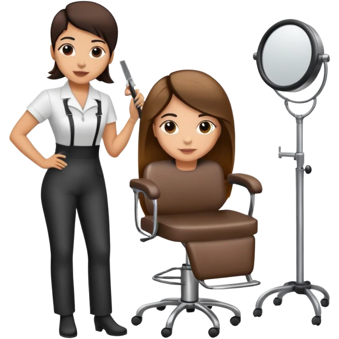 Hispanic hairstylist standing behind stylist chair emoji