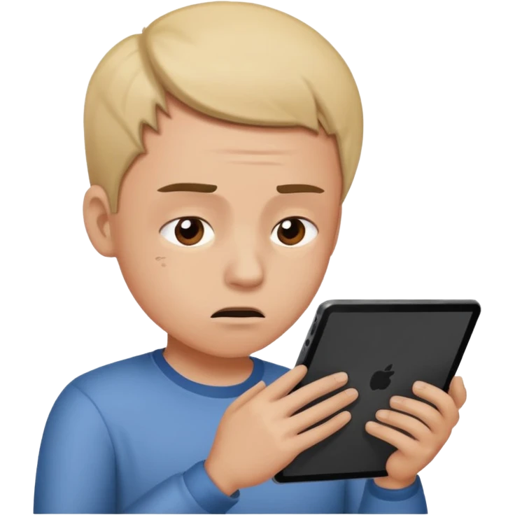 emoji holding and drawing on tablet, looking down at screen in frustration emoji