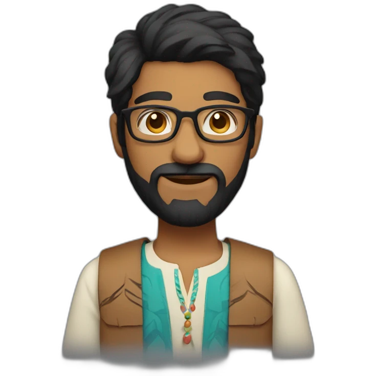 Black hair Indian with glasses and beard emoji