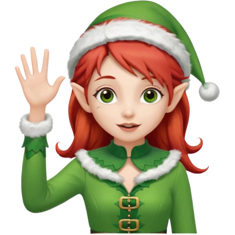 christmas elf girl with red hair, waving  emoji