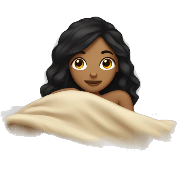 Tan girl with black hair laying in bed under blanket  emoji