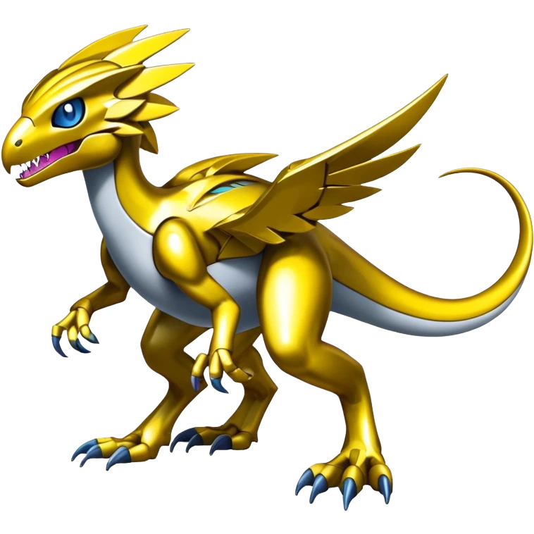 Shiny Futuristic Metallic Glossy Fakemon-Pokemon-Digimon-Spectrobes-Raptor-fusion, full body emoji