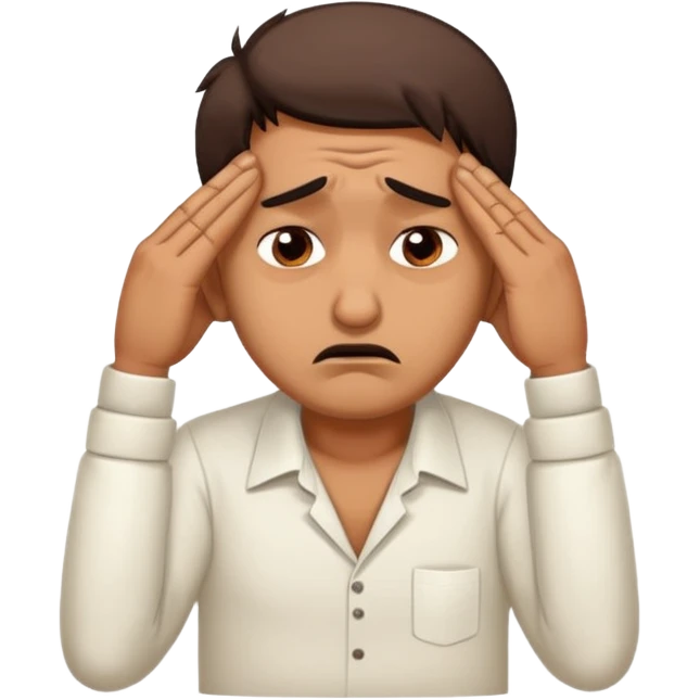 A cartoon sticker of an exhausted Indian man facepalming softly with a dramatic sigh. Add text: “Main thak gaya boss.” emoji