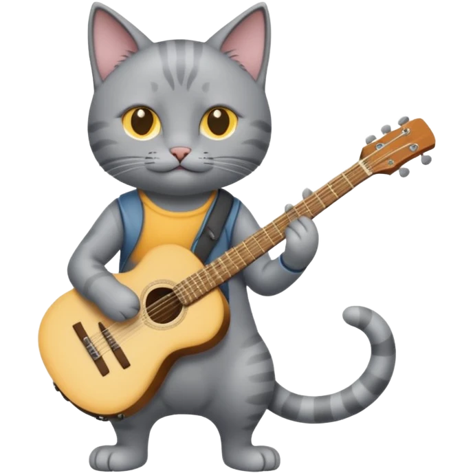 grey cat play guitar, long full body emoji