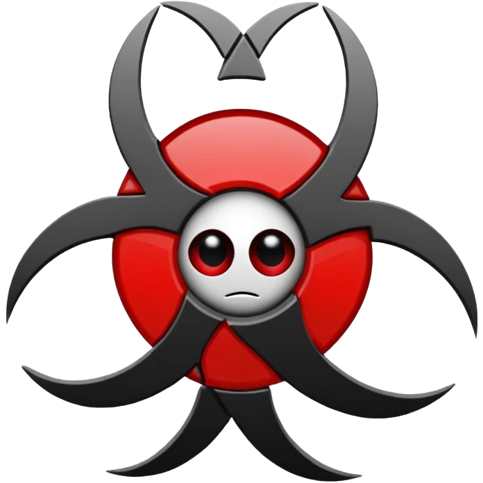 Minimalist emoji-style sticker of a fractured biohazard symbol with a small eye in the center. Stylized, geometric, no text.
 emoji