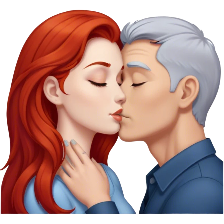 Long red hair woman kissing man with short gray hair emoji