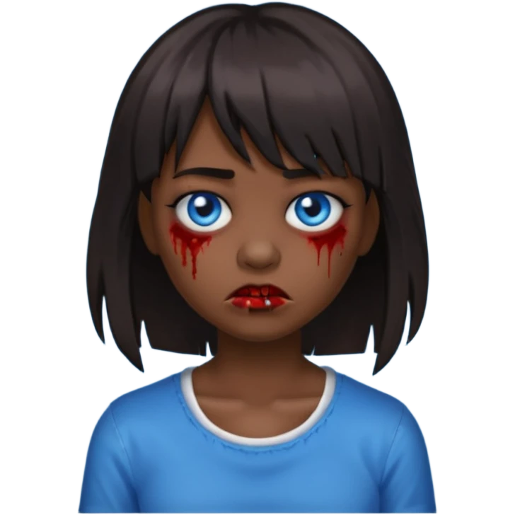 zombie emoji 🧟‍♀️ dark hair long her shoulders bangs emo and ragged haircut blue eyes emoji